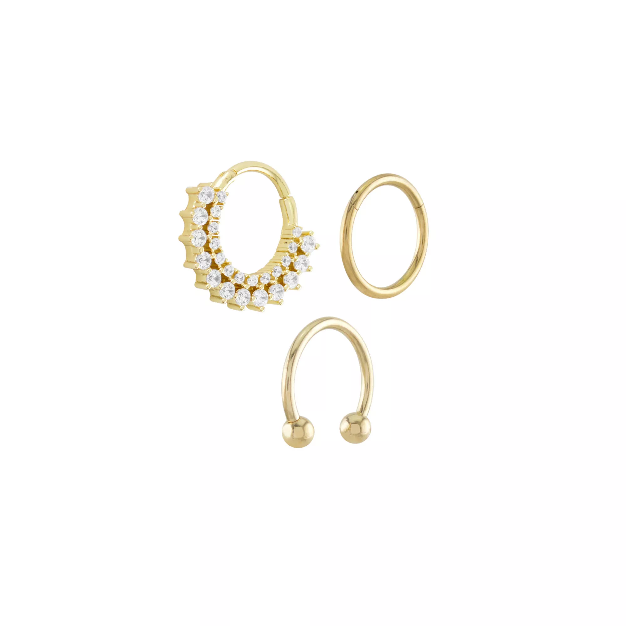 Multi-Pack 14K Gold-Plated CZ Septum Rings 3 Pack - 16 Gauge