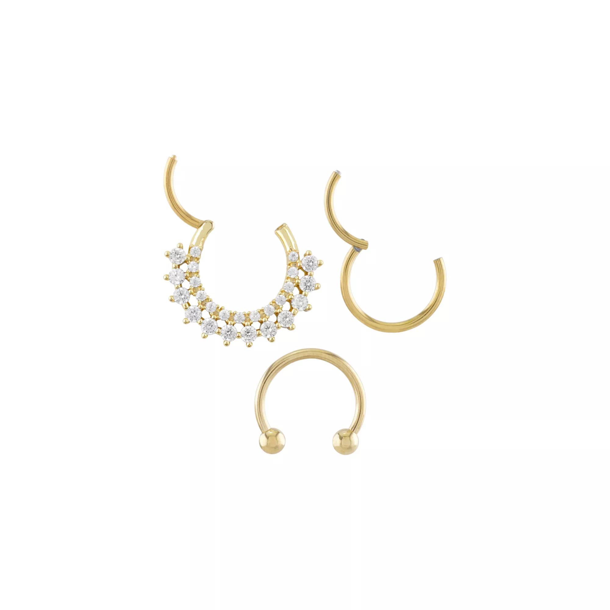 Multi-Pack 14K Gold-Plated CZ Septum Rings 3 Pack - 16 Gauge