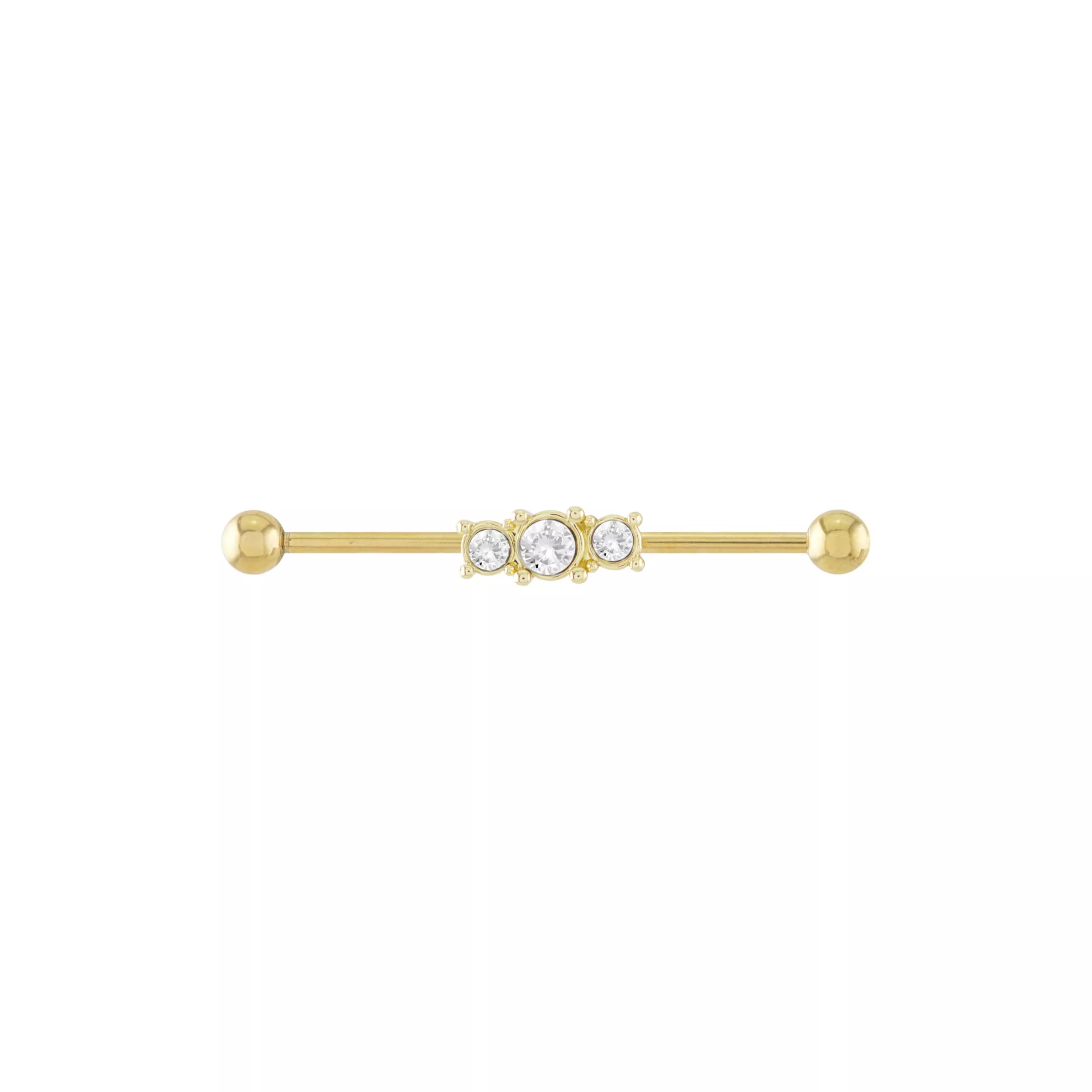 Triple CZ Gold-plated Industrial Barbell - 14 Gauge at Spencer's