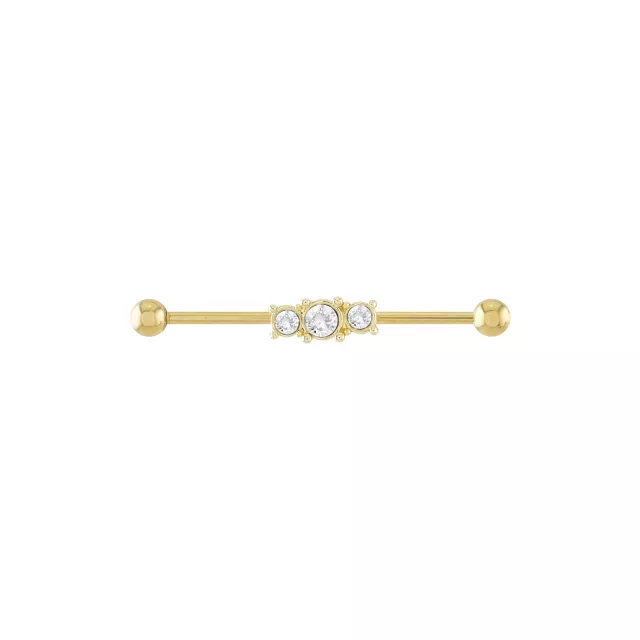 Triple CZ Gold-plated Industrial Barbell - 14 Gauge at Spencer's