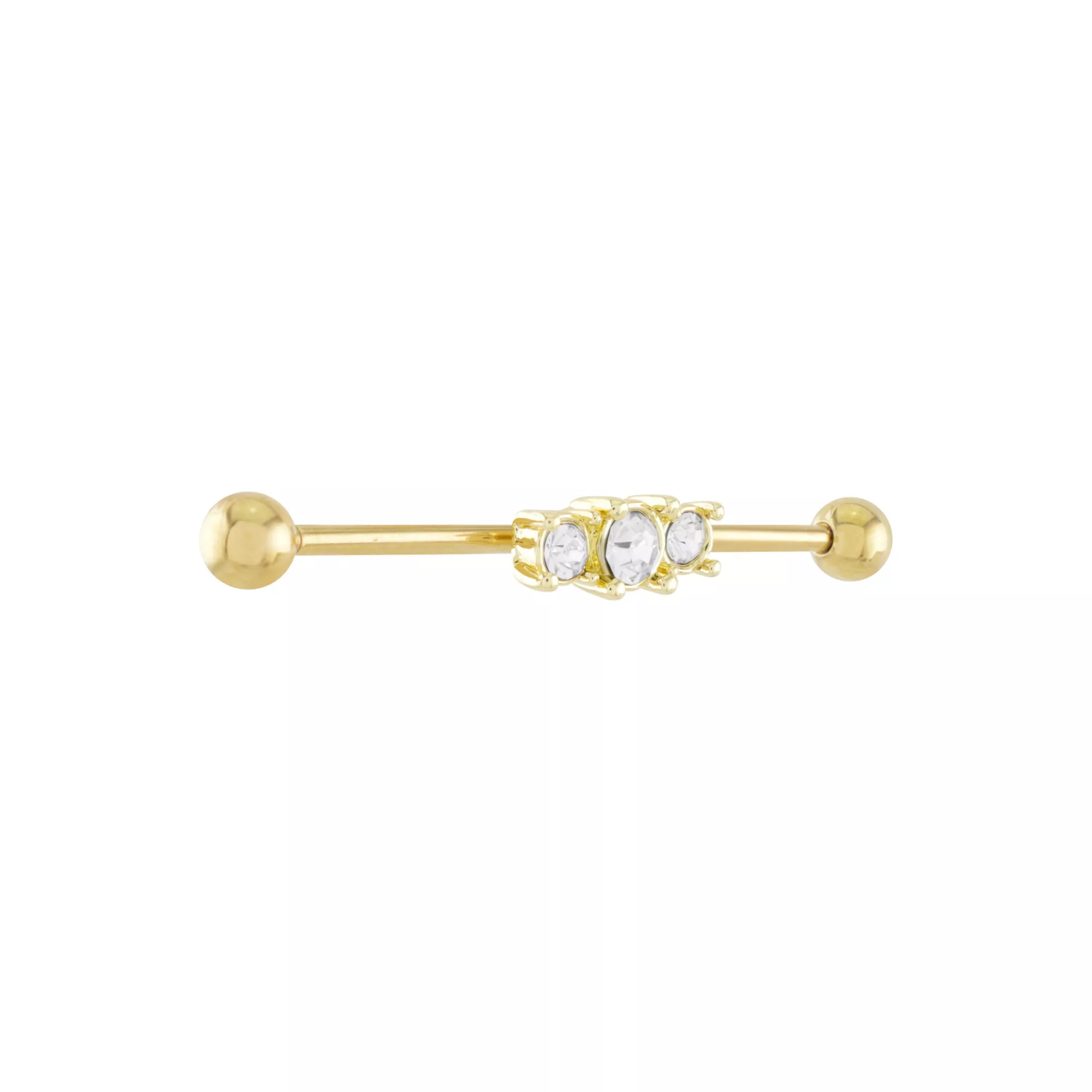 Triple CZ Gold-plated Industrial Barbell - 14 Gauge at Spencer's