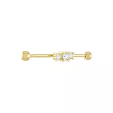 Triple CZ Gold-plated Industrial Barbell - 14 Gauge at Spencer's