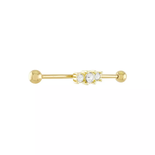 Triple CZ Gold-plated Industrial Barbell - 14 Gauge at Spencer's