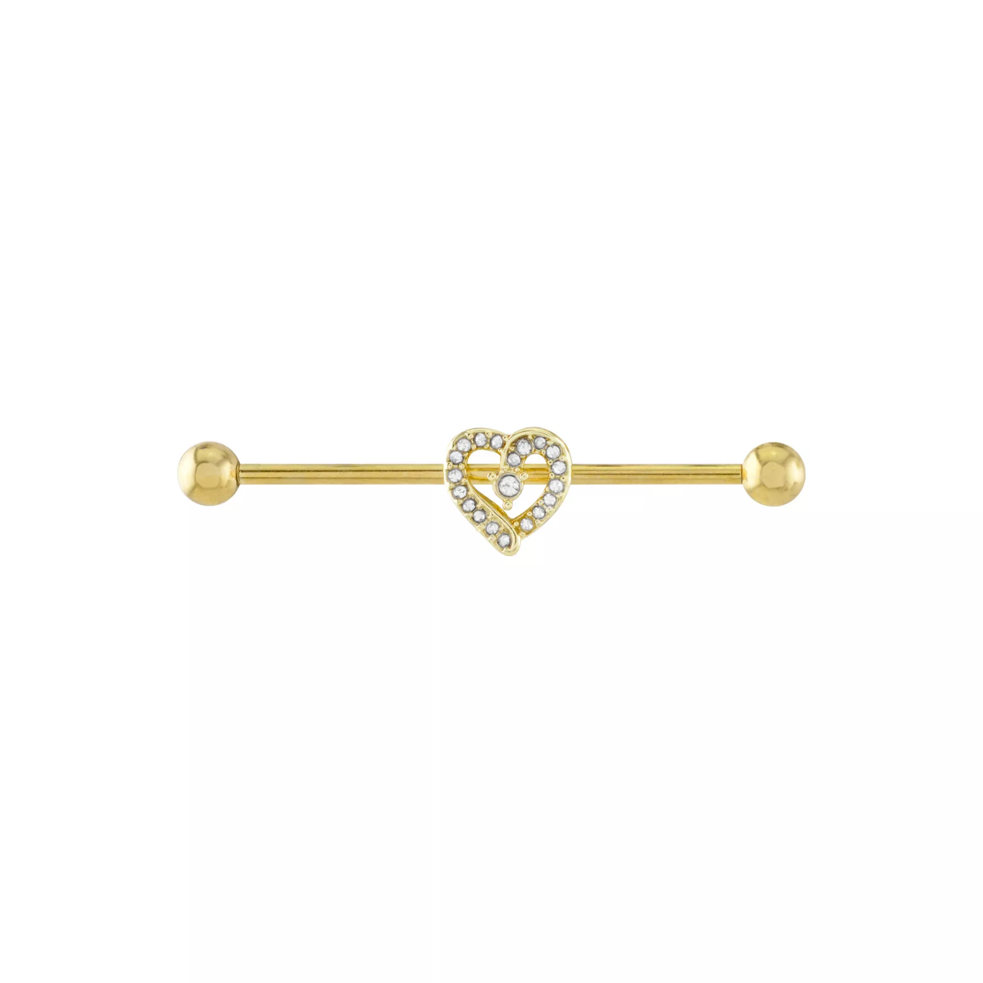 CZ Heart Gold-plated Industrial Barbell - 14 Gauge at Spencer's