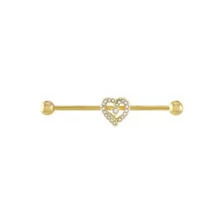 CZ Heart Gold-plated Industrial Barbell - 14 Gauge at Spencer's