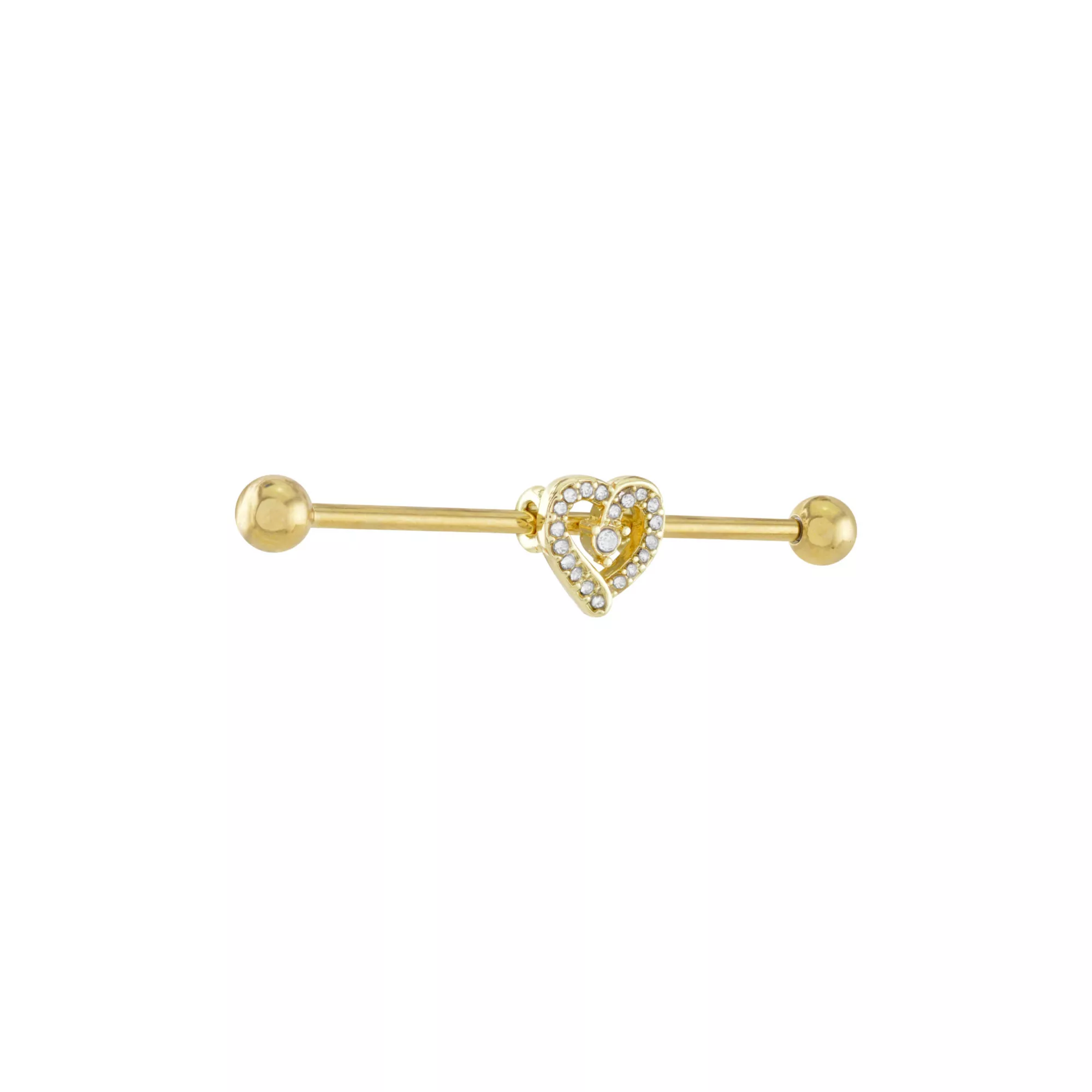 CZ Heart Gold-plated Industrial Barbell - 14 Gauge at Spencer's