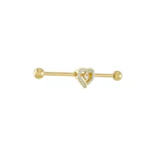 CZ Heart Gold-plated Industrial Barbell - 14 Gauge at Spencer's