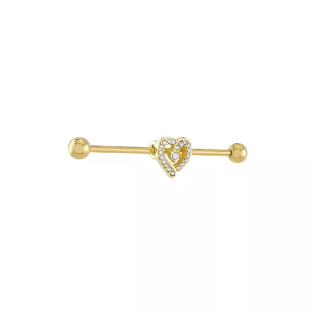 CZ Heart Gold-plated Industrial Barbell - 14 Gauge at Spencer's