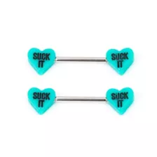 Suck It Heart Nipple Barbells - 14 Gauge at Spencer's
