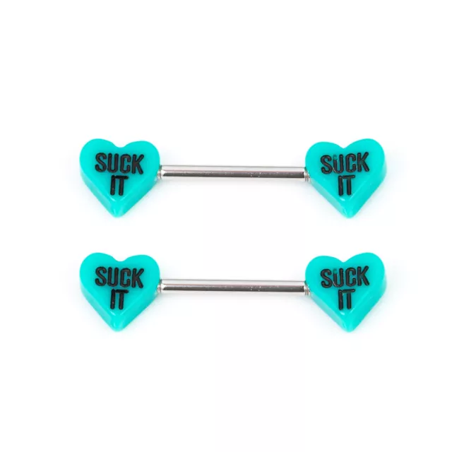 Suck It Heart Nipple Barbells - 14 Gauge at Spencer's