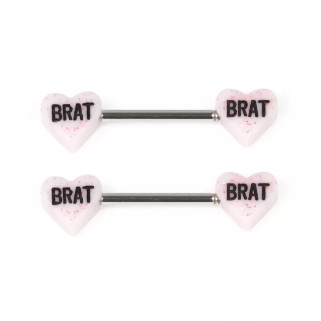 Brat Glitter Heart Nipple Barbells - 14 Gauge at Spencer's