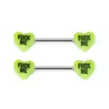 Fuck Me Green Heart Nipple Barbells - 14 Gauge at Spencer's