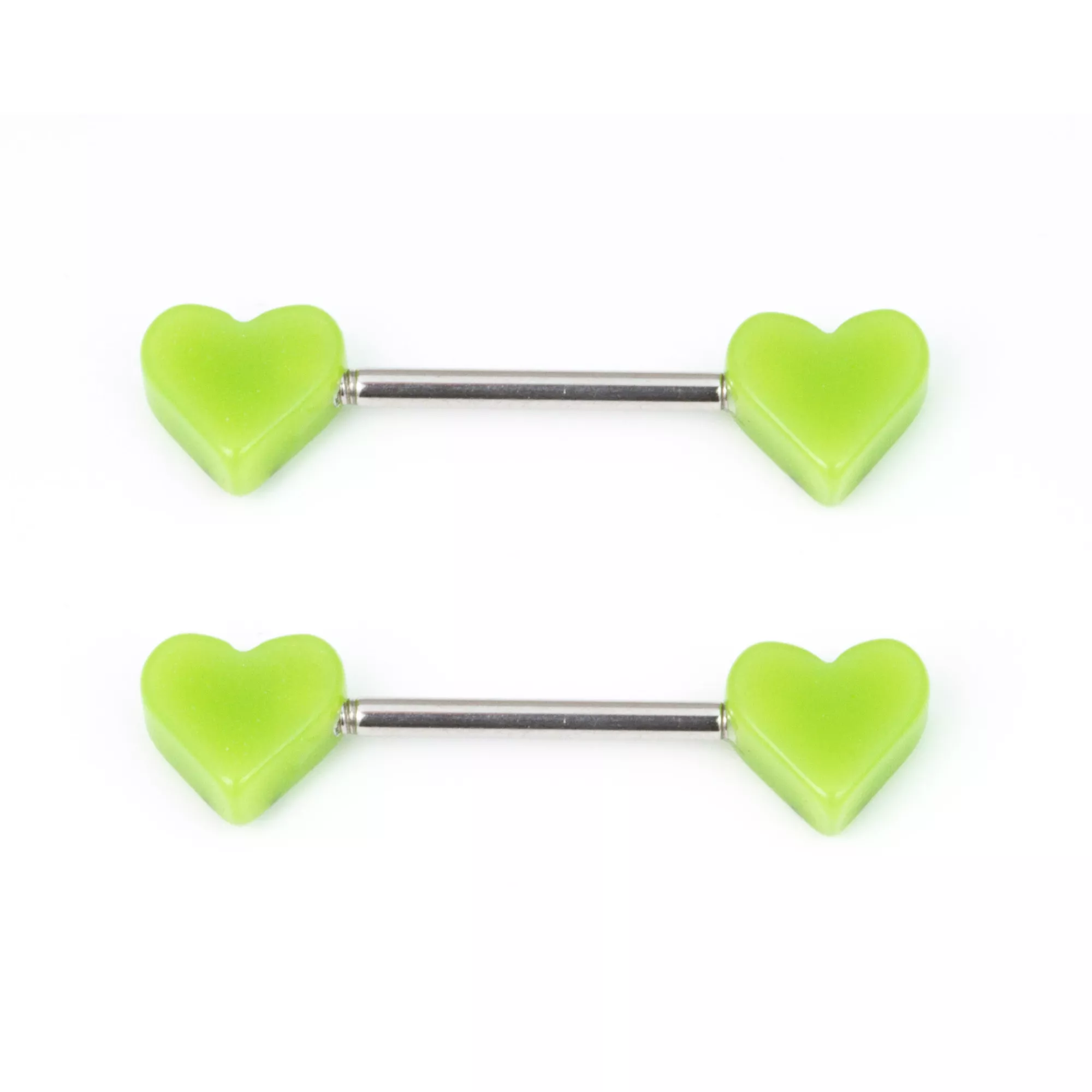 Fuck Me Green Heart Nipple Barbells - 14 Gauge at Spencer's