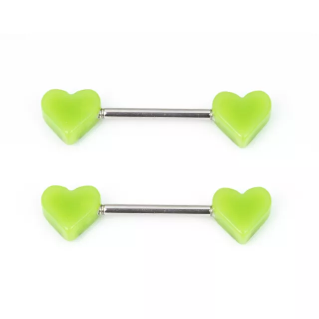 Fuck Me Green Heart Nipple Barbells - 14 Gauge at Spencer's