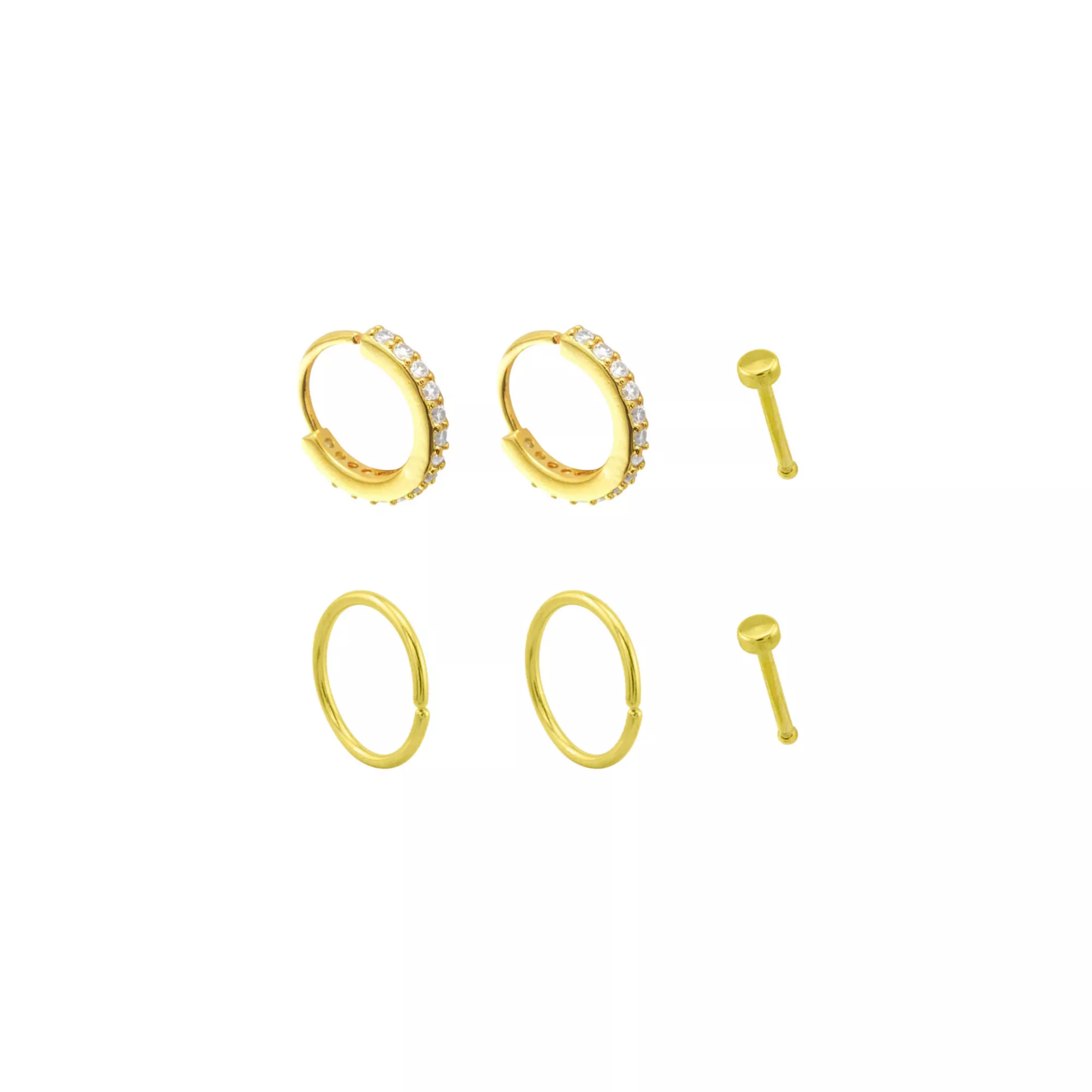 Goldtone CZ Titanium Nose Hoops and Pins 6 Pack - 20 Gauge