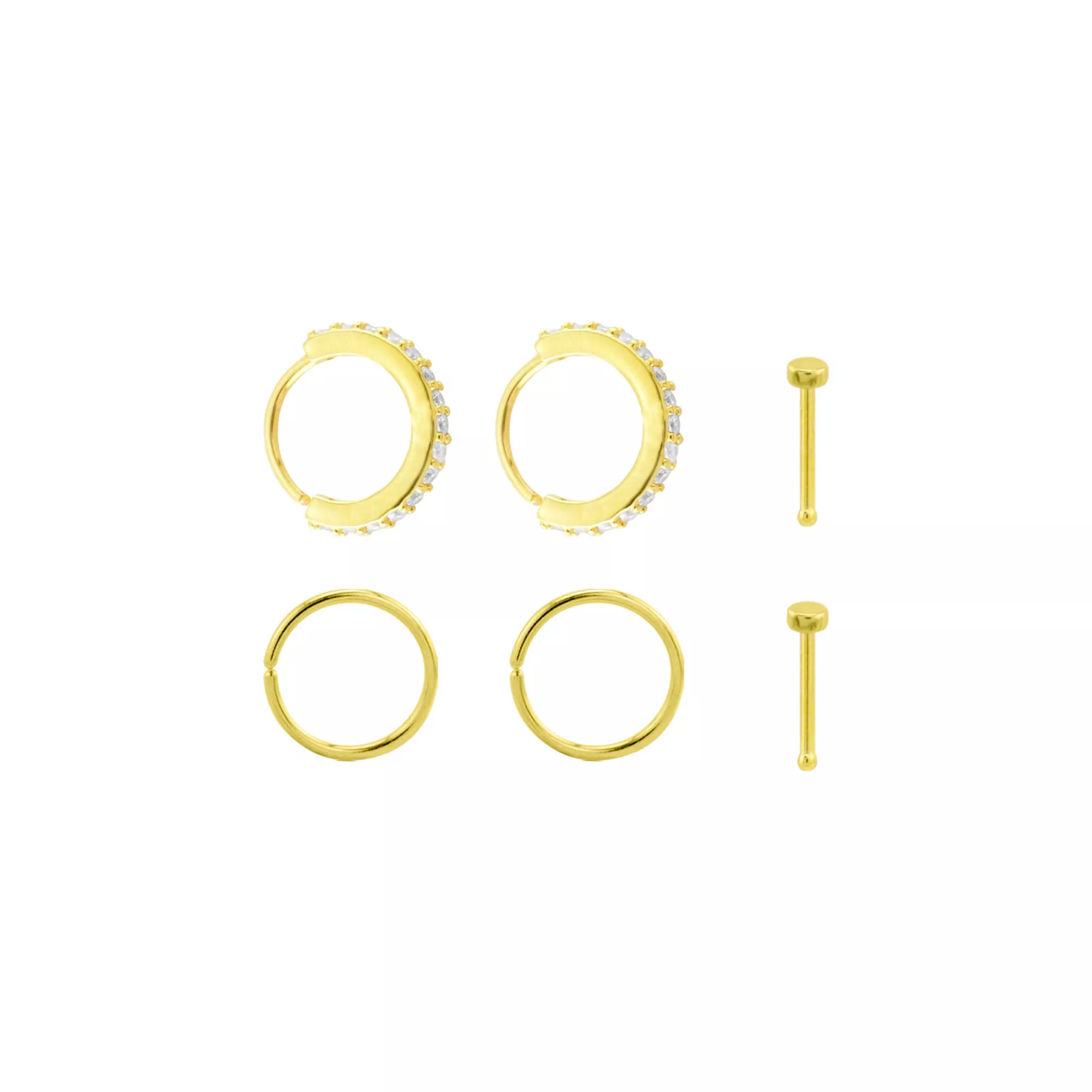 Goldtone CZ Titanium Nose Hoops and Pins 6 Pack - 20 Gauge at Spencer's