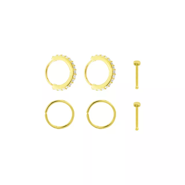 Goldtone CZ Titanium Nose Hoops and Pins 6 Pack - 20 Gauge at Spencer's