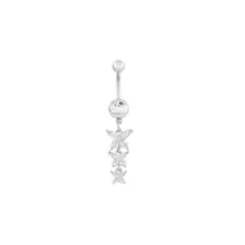 CZ Silvertone Butterfly Dangle Belly Ring - 14 Gauge at Spencer's