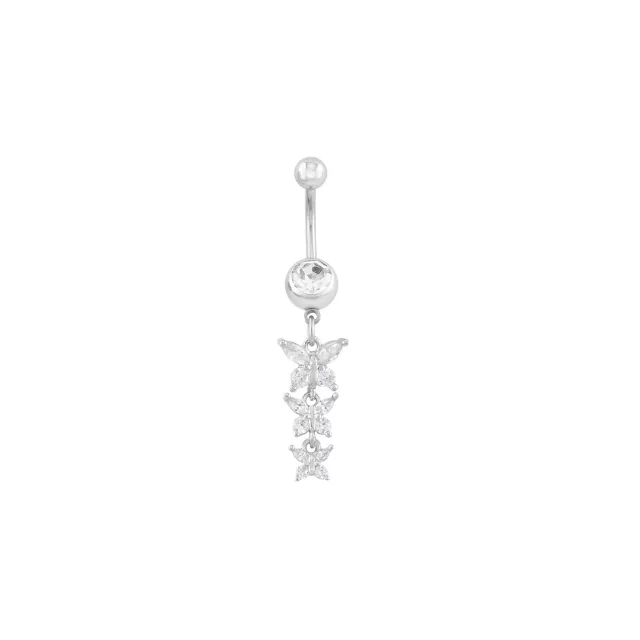 CZ Silvertone Butterfly Dangle Belly Ring - 14 Gauge at Spencer's