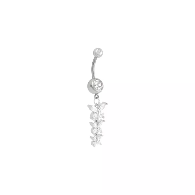 CZ Silvertone Butterfly Dangle Belly Ring - 14 Gauge at Spencer's