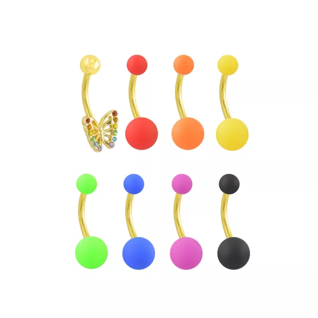 Multi-Pack Rainbow Titanium CZ Butterfly Belly Rings 8 Pack - 14 Gauge at Spencer's