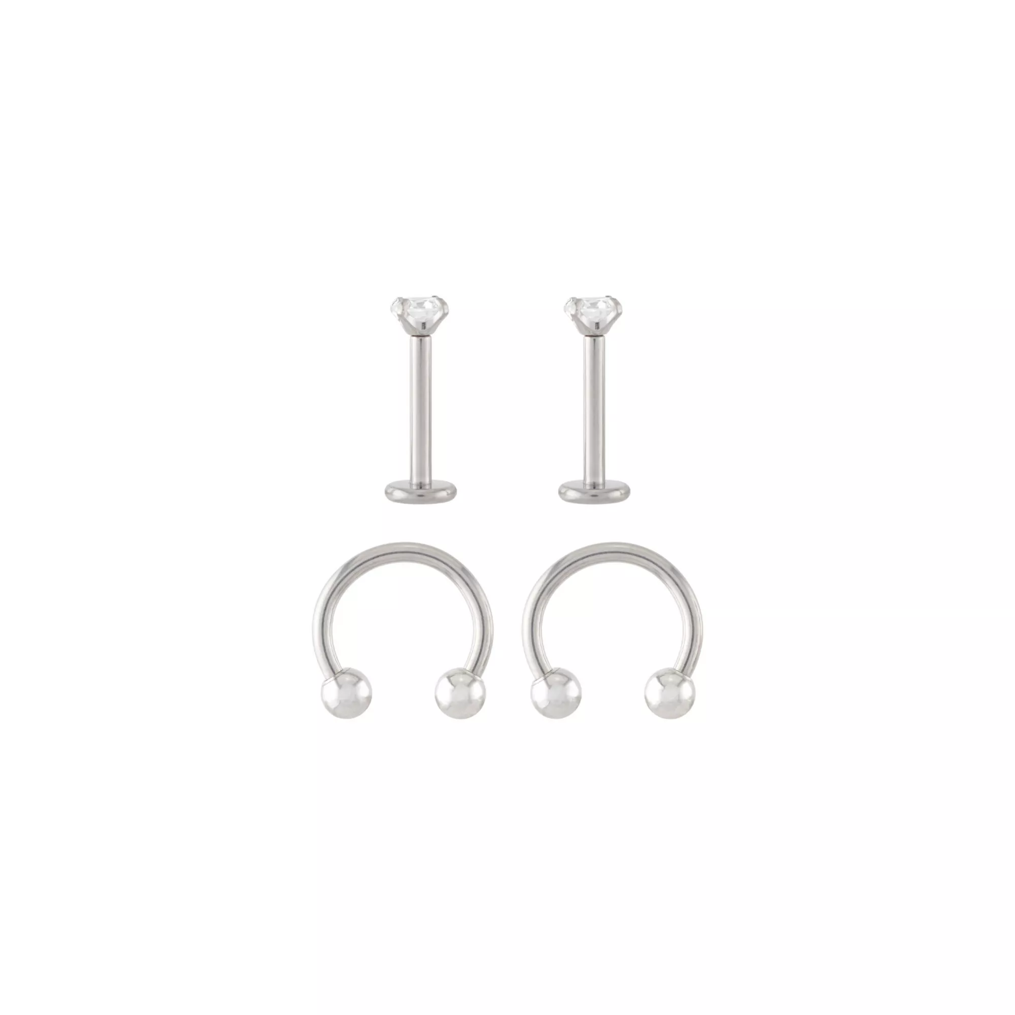 Multi-Pack Prong CZ Titanium Horseshoe Rings and Labret Lip Rings 2 Pair - 16 Gauge at Spencer's
