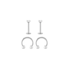 Multi-Pack Prong CZ Titanium Horseshoe Rings and Labret Lip Rings 2 Pair - 16 Gauge at Spencer's