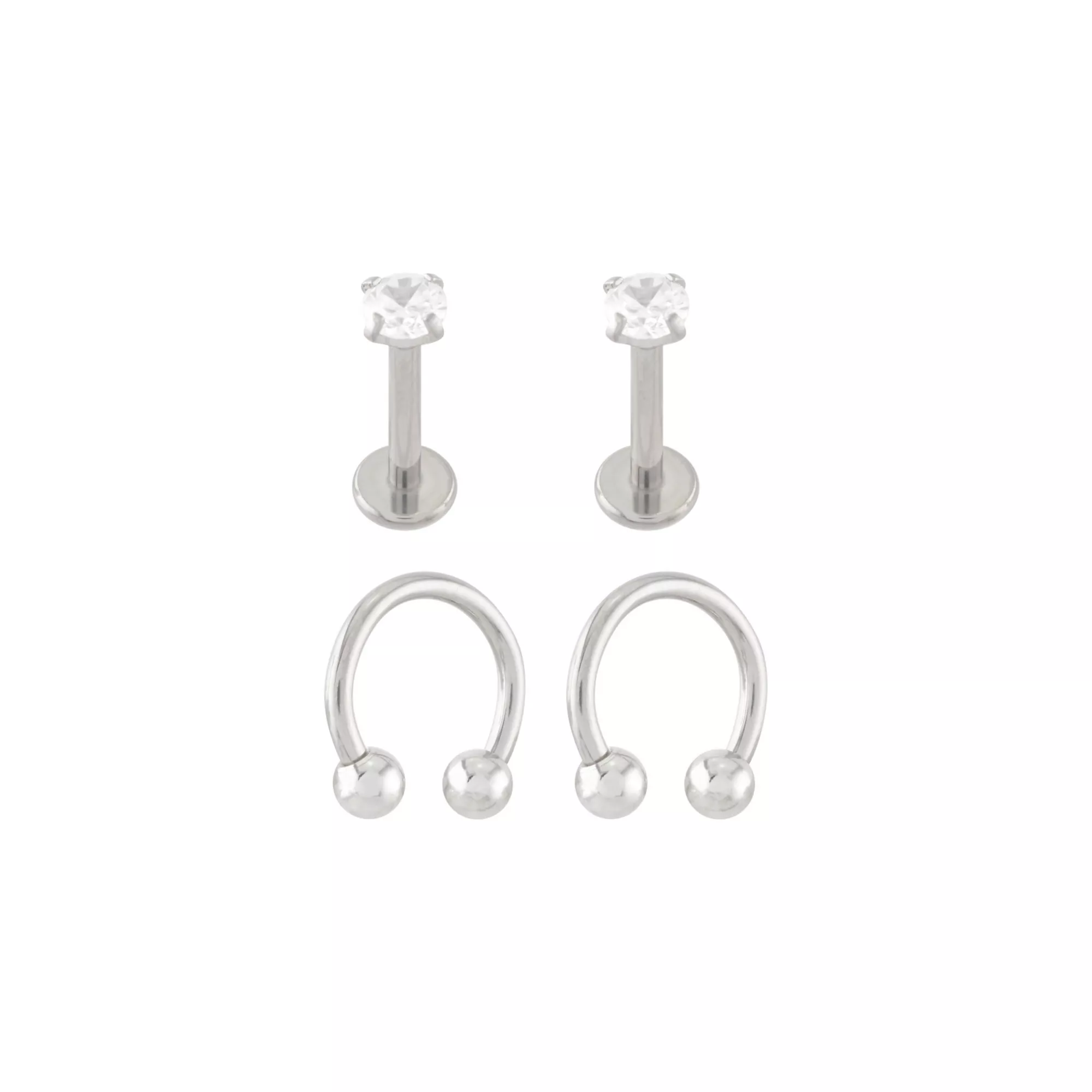 Multi-Pack Prong CZ Titanium Horseshoe Rings and Labret Lip Rings 2 Pair - 16 Gauge at Spencer's