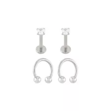 Multi-Pack Prong CZ Titanium Horseshoe Rings and Labret Lip Rings 2 Pair - 16 Gauge at Spencer's