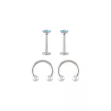 Multi-Pack Prong Blue CZ Titanium Horseshoe Rings and Labret Lip Rings 2 Pair - 16 Gauge at Spencer's