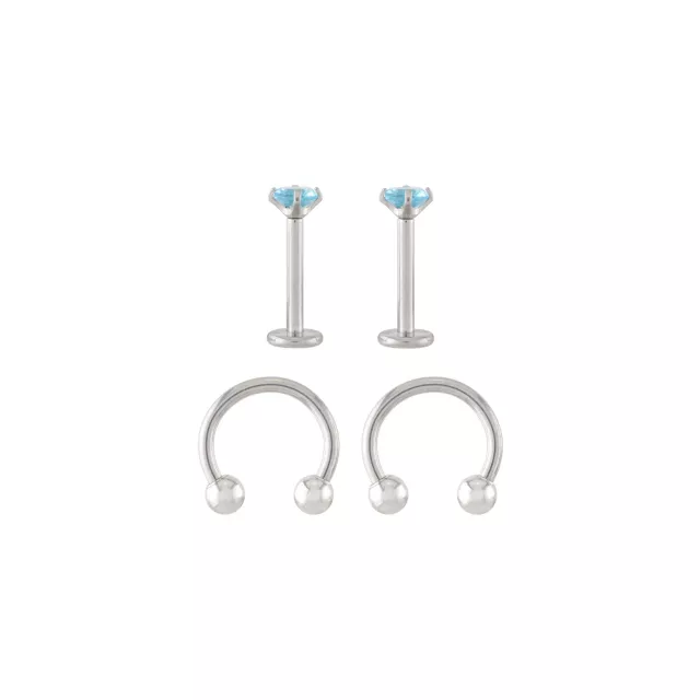 Multi-Pack Prong Blue CZ Titanium Horseshoe Rings and Labret Lip Rings 2 Pair - 16 Gauge at Spencer's