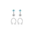 Multi-Pack Prong Blue CZ Titanium Horseshoe Rings and Labret Lip Rings 2 Pair - 16 Gauge at Spencer's