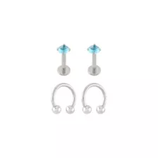 Multi-Pack Prong Blue CZ Titanium Horseshoe Rings and Labret Lip Rings 2 Pair - 16 Gauge at Spencer's