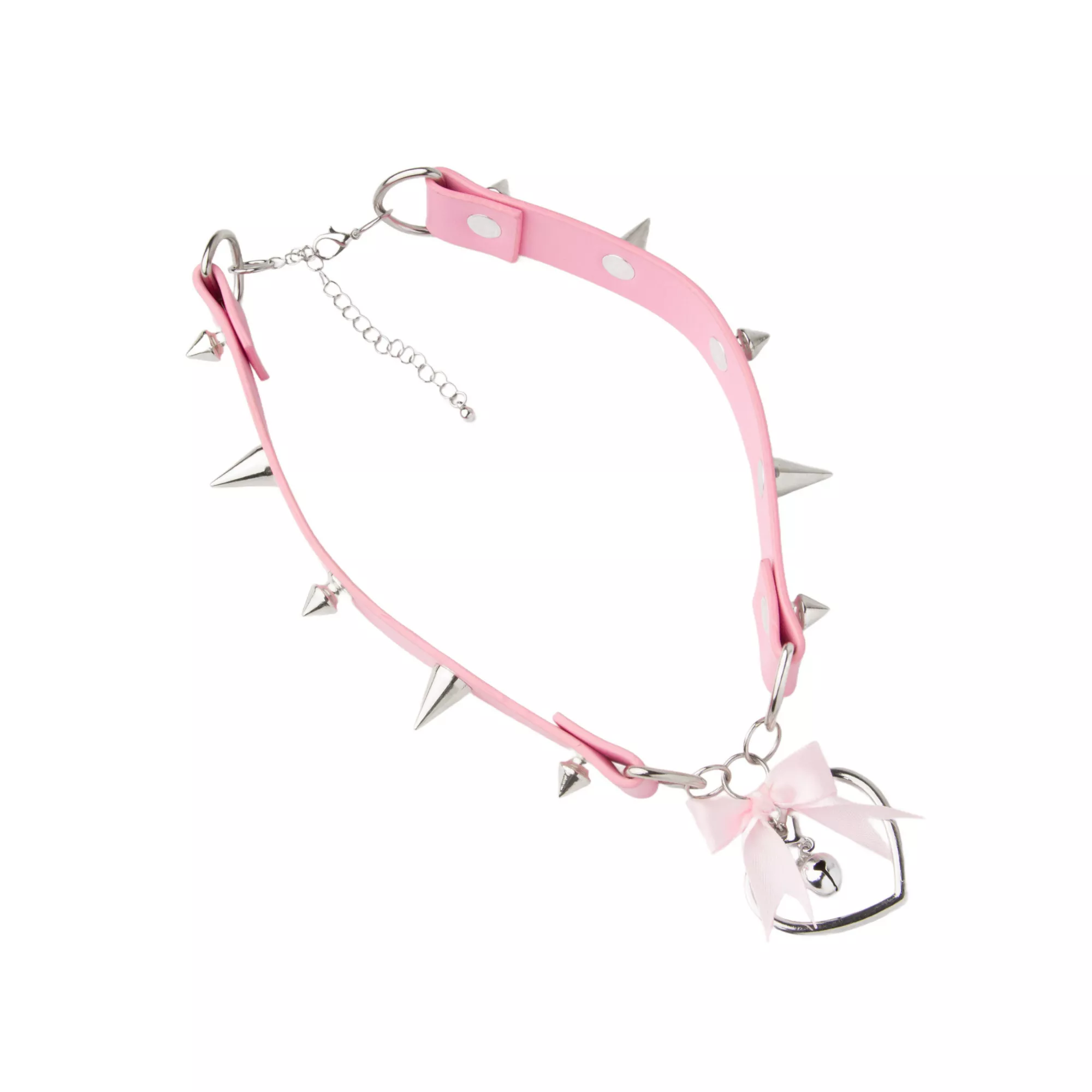 Pink Spiked Heart Bell Choker Necklace at Spencer's