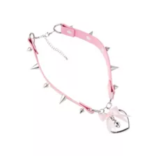 Pink Spiked Heart Bell Choker Necklace at Spencer's