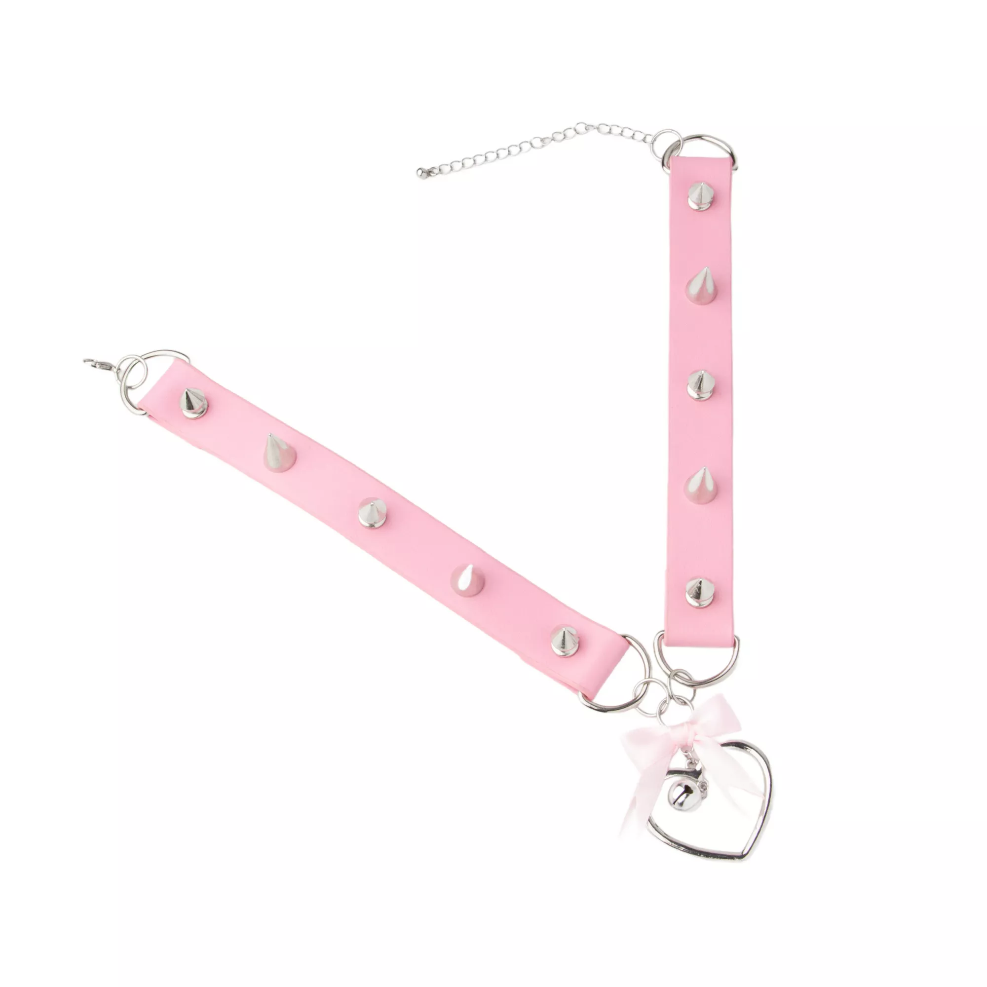 Pink Spiked Heart Bell Choker Necklace at Spencer's