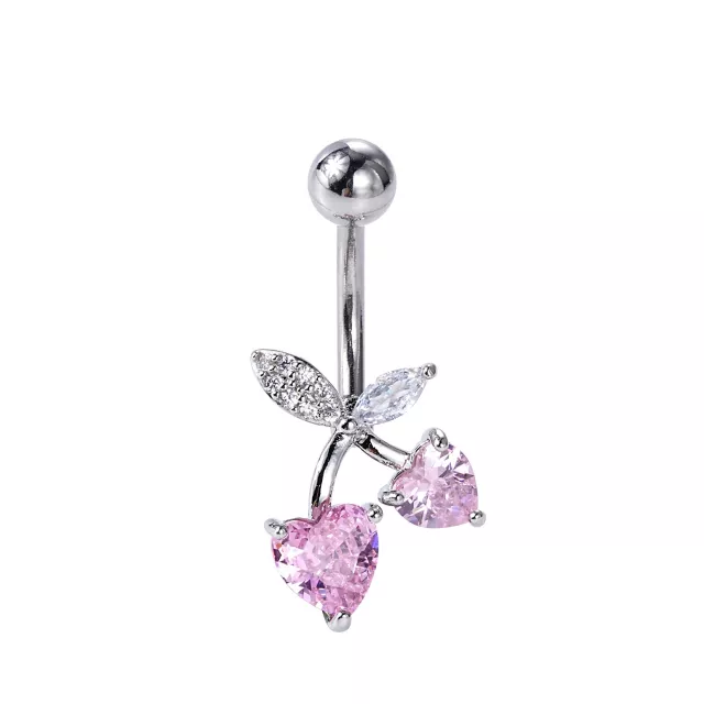 Pink Heart Cherry Belly Ring - 14 Gauge at Spencer's