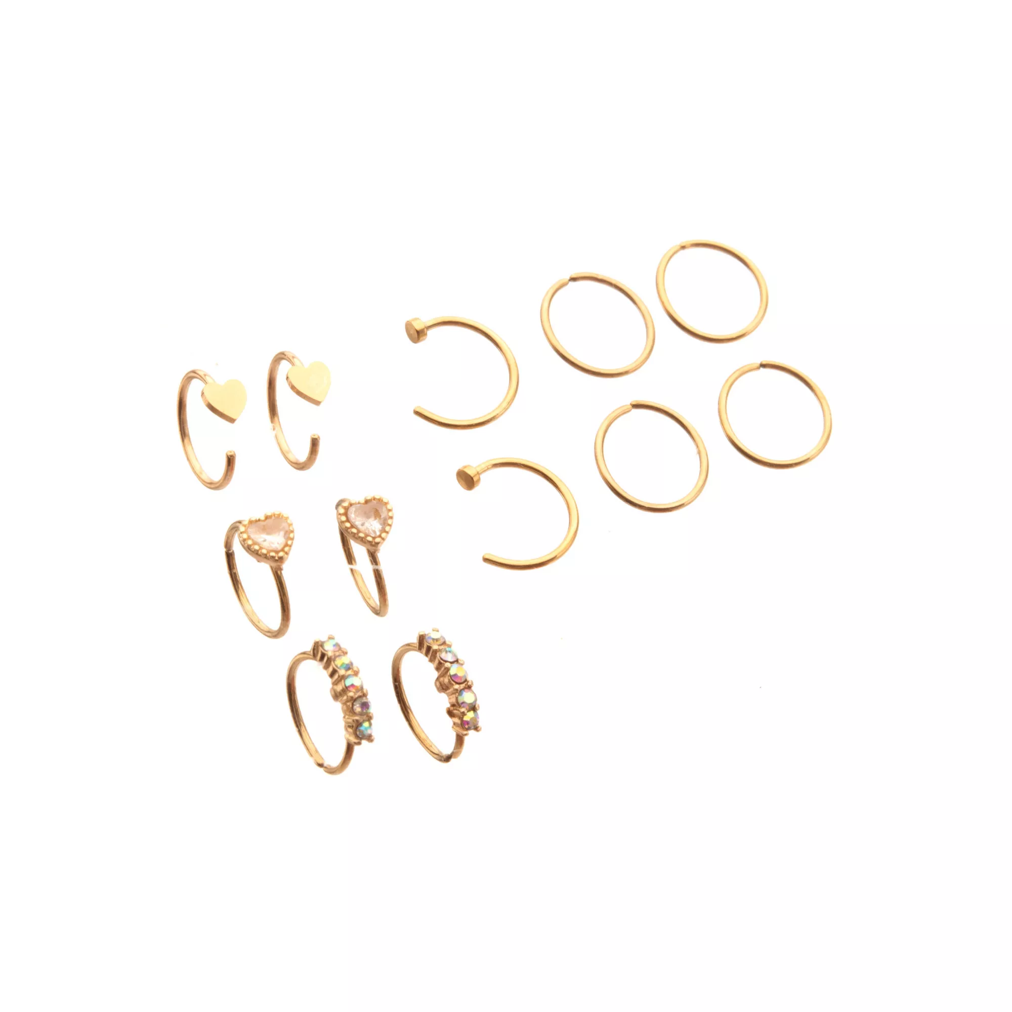 Multi-Pack CZ Goldplated Heart Hoop Nose Ring 12 Pack - 20 Gauge