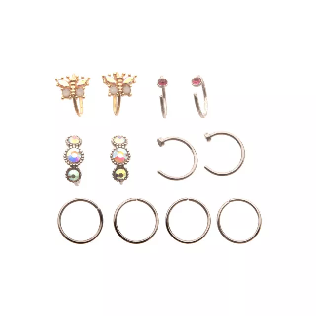 Multi-Pack CZ Pink Butterfly Hoop Nose Rings 12 Pack - 20 Gauge at Spencer's