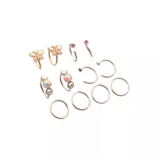 Multi-Pack CZ Pink Butterfly Hoop Nose Rings 12 Pack - 20 Gauge at Spencer's