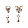Multi-Pack CZ Butterfly Heart Labret Lip Rings 4 Pack - 16 Gauge at Spencer's