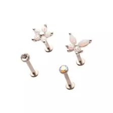 Multi-Pack CZ Butterfly Flower Labret Lip Rings 4 Pack - 16 Gauge at Spencer's