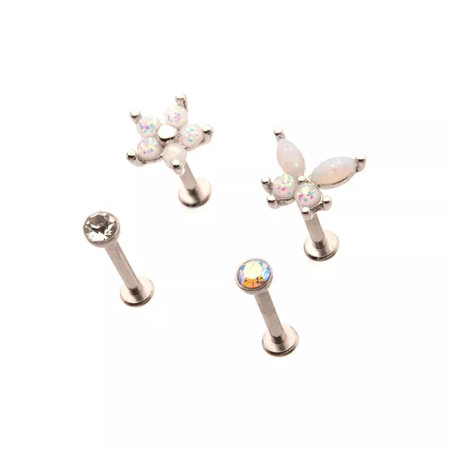 Multi-Pack CZ Butterfly Flower Labret Lip Rings 4 Pack - 16 Gauge at Spencer's