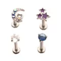 Multi-Pack CZ Moon Stars Labret Lip Rings 4 Pack - 16 Gauge at Spencer's