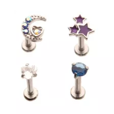 Multi-Pack CZ Moon Stars Labret Lip Rings 4 Pack - 16 Gauge at Spencer's