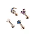 Multi-Pack CZ Moon Stars Labret Lip Rings 4 Pack - 16 Gauge at Spencer's