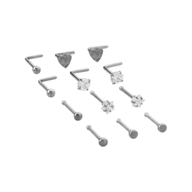 Multi-Pack CZ Star and Heart Titanium L-Bend Nose Rings 12 Pack - 20 Gauge at Spencer's
