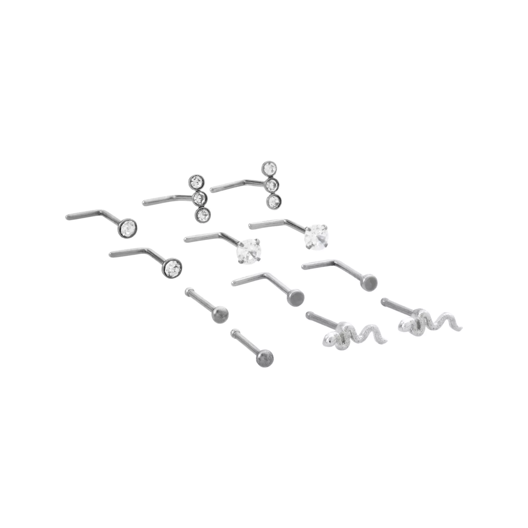 Multi-Pack CZ Snake Titanium Bone Nose Rings and L-Bend Nose Rings 12 Pack - 20 Gauge at Spencer's
