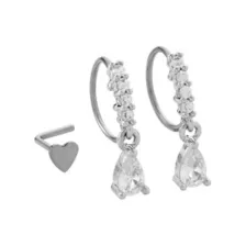 Multi-Pack Titanium CZ Nose Hoops and L-Bend Pin 3 Pack - 20 Gauge at Spencer's