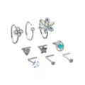Multi-Pack Aurora Borealis Effect Flower Titanium Half Hoop and L-Bend Nose Rings 9 Pack - 20 Gauge at Spencer's